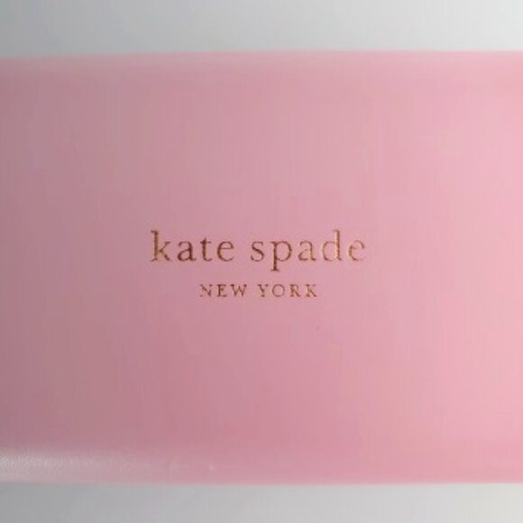 KATE SPADE Hardshell Eyewear Case Pink & Forest Green Goldtone Trim Storage Case - Picture 3 of 8